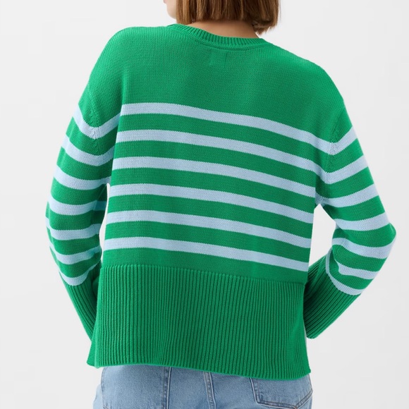 Gap Stripe Cotton Split hem Knit Sweater Green - Picture 6 of 8